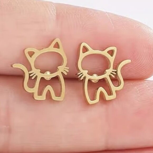 Independent Jewelry - Gold Stainless Steel KITTY CAT Stud Earrings